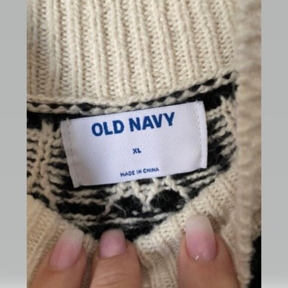 Old Navy Cream-n-Black Mock Neck Print Sweater - Picture 3 of 3